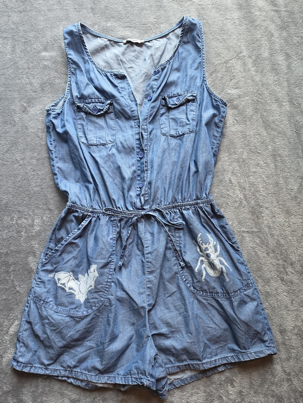 Hand Printed Blue Denim Romper